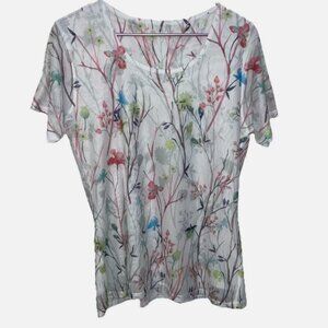 Essentials by Milano Top Women's Medium White Stretch Mesh Floral